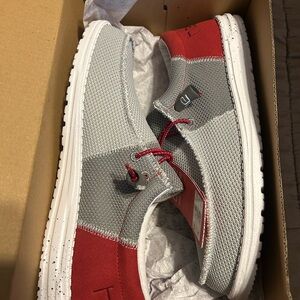 Hey Dude Wally Sox, brand new in box, Stylish Red and Gray Men's Shoes